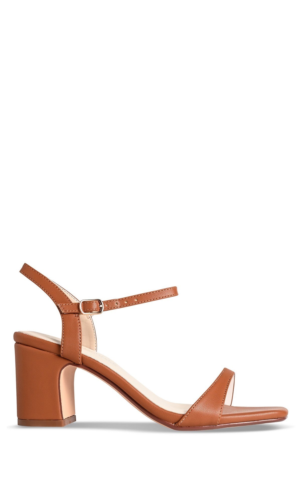 The True Tan Prom Shoes: Touch Ups 4771 are brown open-toe sandals with a mid-height block heel and a thin, buckled ankle strap—ideal for anyone seeking stylish open-toe prom shoes.